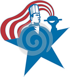 Chef Cook Baker Serving Hot Food Stars Stripes