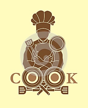 Chef and Cook font design with pan and spatula