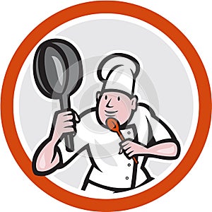 Chef Cook Holding Frying Pan Fighting Stance Cartoon