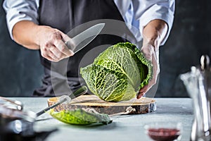 Chef cook preparing vegetables in his kitchen