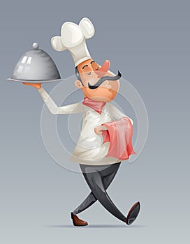 Chef Cook Serving Food 3d Cartoon Elite Restaurant Mascot Character Menu Design Vector Illustrator photo