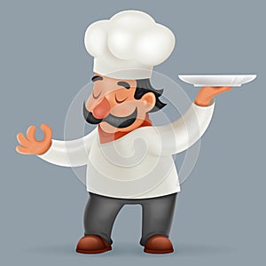 Chef cook serving food realistic cartoon character design vector illustrator