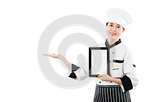 Chef cook showing blank tablet screen