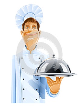 Chef cook with tray and lid