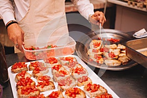 Chef cooking bruschette