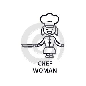 Chef cooking meat line icon, outline sign, linear symbol, vector, flat illustration