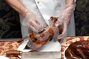 Chef cooking peking duck