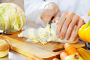 Chef cooking veggy salad photo