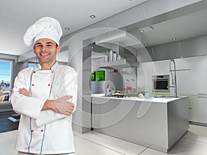 Chef in cool industrial kitchen