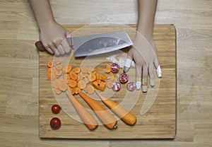 Chef cuts fingers while cooking food, germicidal band-aid on rookie chef& x27;s fingers