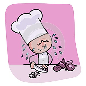 Chef Cutting onion illustration
