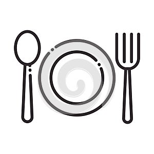 chef, dish spoon and fork kitchen utensil line style icon