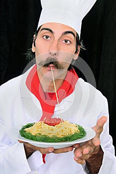 Chef Eating His Delicious Pasta