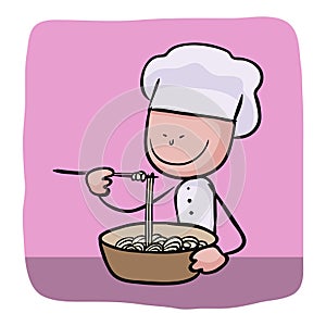 Chef eating noodles clip art