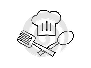Chef emblem with toque and spoon isolated on a white background. Vector stock  illustration for card