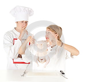 Chef examining cook