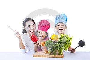 Chef family cook vegetable