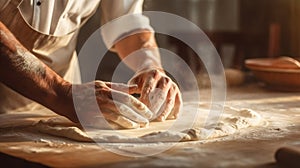 chef flour cook hands pastry food knead kitchen dough baker. Generative AI.