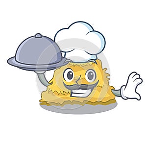 Chef with food hay bale mascot cartoon