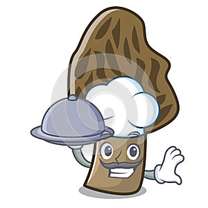 Chef with food morel mushroom mascot cartoon