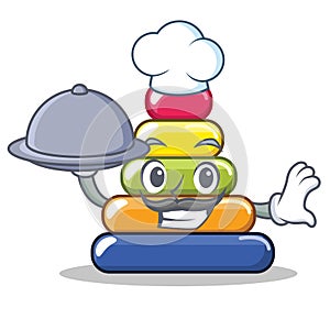 Chef with food pyramid ring character cartoon