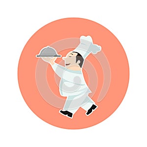 Chef with Food Serving Tray, cartoon vector illustration