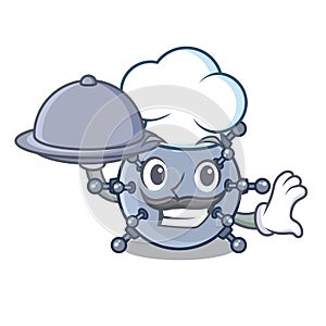 Chef with food toy mine underwater characters in tables