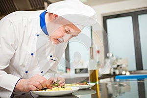 Chef garnishing a dish photo