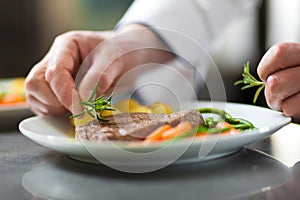 Chef garnishing a dish photo