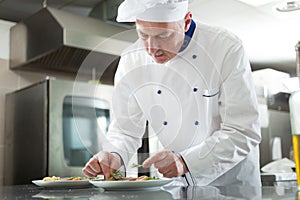 Chef garnishing a dish photo