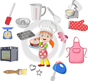 Chef girl and cookware