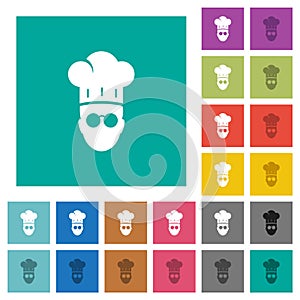 Chef with glasses square flat multi colored icons
