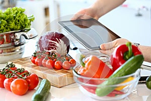 Chef Hands Recording Organic Salad Vegetables