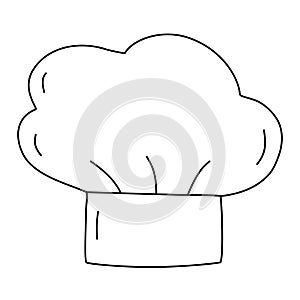 Chef hat, cooking or baking kitchen design element, doodle style vector outline for coloring book