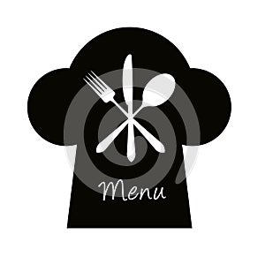 Chef hat with fork, knife and spoon - menu concept