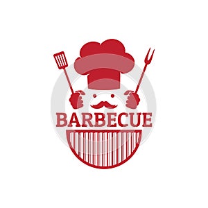 chef hat with hands holding spatula and fork food restaurant vector logo design