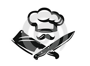 Chef hat with kitchen knife