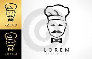 Chef in a hat with a moustache vector logo.