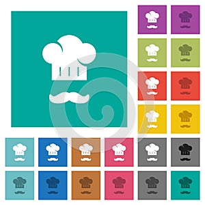 Chef hat and mustache square flat multi colored icons