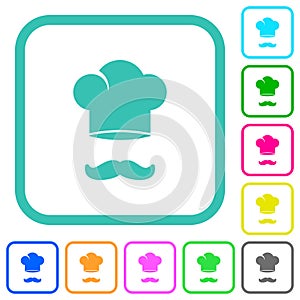Chef hat and mustache vivid colored flat icons