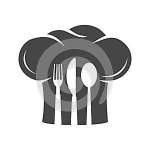 Chef hat silhouette with fork, knife, spoon