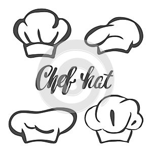 Chef hat silhouette isolated set. Black hat chef cook for logo.