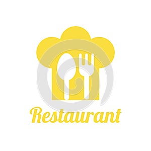 Chef hat with spoon and fork. Restaurant logo design