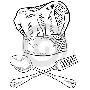 Chef hat and utensils drawing photo