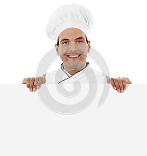 Chef holding a blank sign