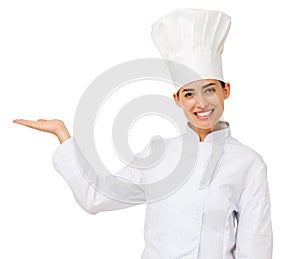 Chef Holding Out Invisible Product