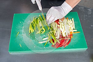 Chef in hotel or restaurant kitchen cooking only hands