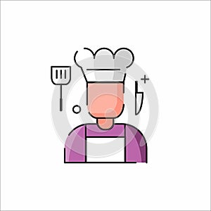 Chef Illustration With Flat Design and Long shadow style
