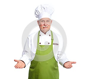 Chef inviting at restaurant.