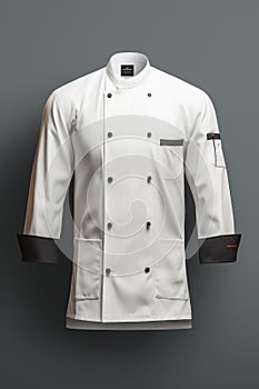 Chef jacket mockup, front view, 3d rendering. Empty cotton master protect overcoat mock up , isolated. Clear service or chief